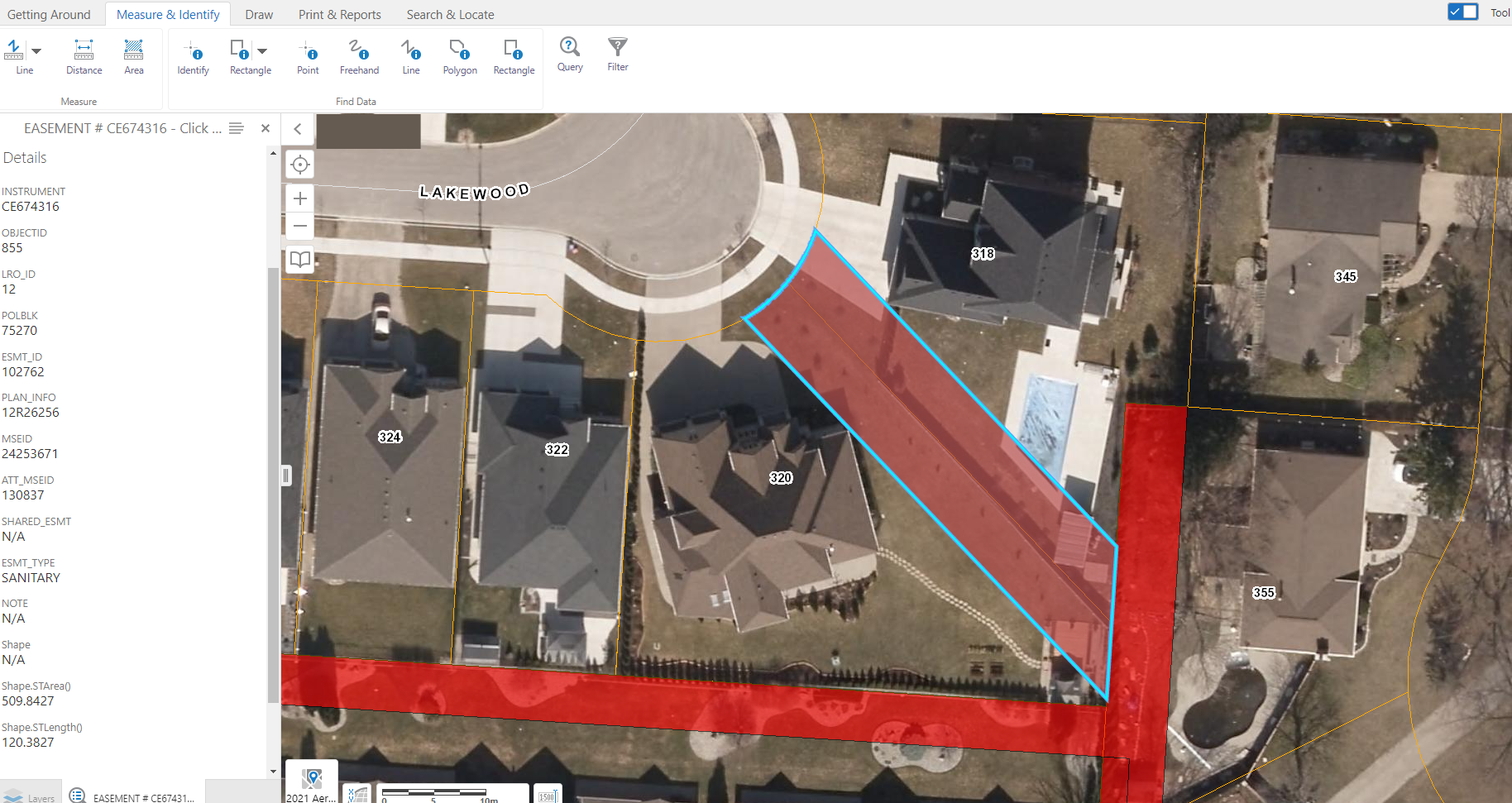 Figure 3. Town of Tecumseh Geocortex Online Mapping: Easement DETAILS